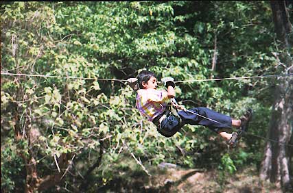 river crossing at the adventure zone at Thenmala